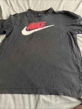 Nike Black Tee with Red NIKE and White Swoosh